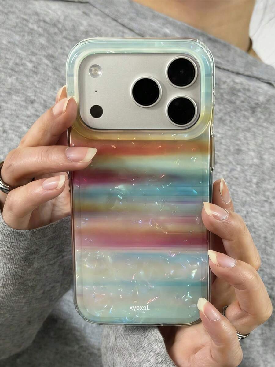 奢华闪亮彩虹条纹贝壳图案激光渐变手机壳，适用于 17 Pro Max、17 Pro、16 Pro Max、15、14 Pro、13、12 Pro、14、16 Plus、17 Air、11、13 等型号，闪亮防震保护套
