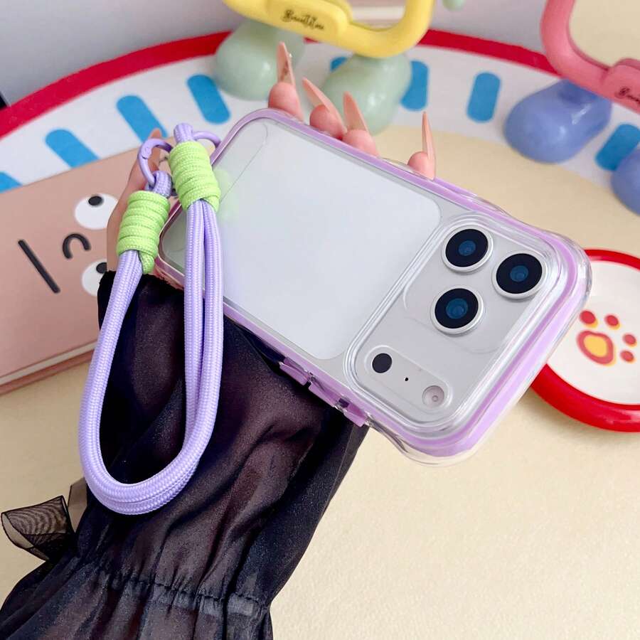 Ốp điện thoại 2 trong 1 tối giản hình sóng với dây đeo dệt dễ thương, bảo vệ toàn thân chống sốc, tương thích với iPhone 17 Pro Max, 17 Air, 16, 15, 14, 13.