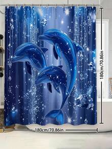 1/3/4 Peças Conjunto de Banheiro com Decoração de Diamante e Golfinho Azul, Decoração para Casa, Cortina de Chuveiro, Conjunto de Acessórios de Banheiro, Inclui Cortina de Chuveiro e Tapete de Banho. Múltiplos Tamanhos de Cortina de Chuveiro (72"X72", 35,4"X72", 47,2"X72", 59"X72") e Conjuntos Combinados, Feitos de Poliéster Resistente à Mofo e à Descoloração. - golfinho - Visão 6