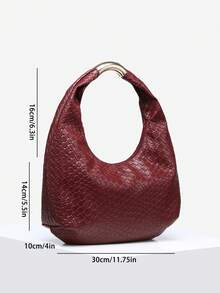 1pc Women's Vintage Minimalist Casual Metal Handle Faux Leather Angola Red Leopard Print Shoulder Bag Underarm Bag Suitable For Outing Dating Commuting - Burgundy - View 6
