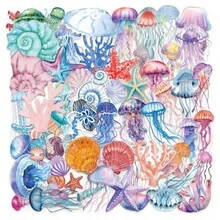 50 Piezas Pegatinas transparentes de animales marinos, pegatinas de medusas, decoración de medusas para botellas de agua, guitarras, equipaje, teléfonos, estuches, portátiles, patinetas, regalos - C - Ver 4
