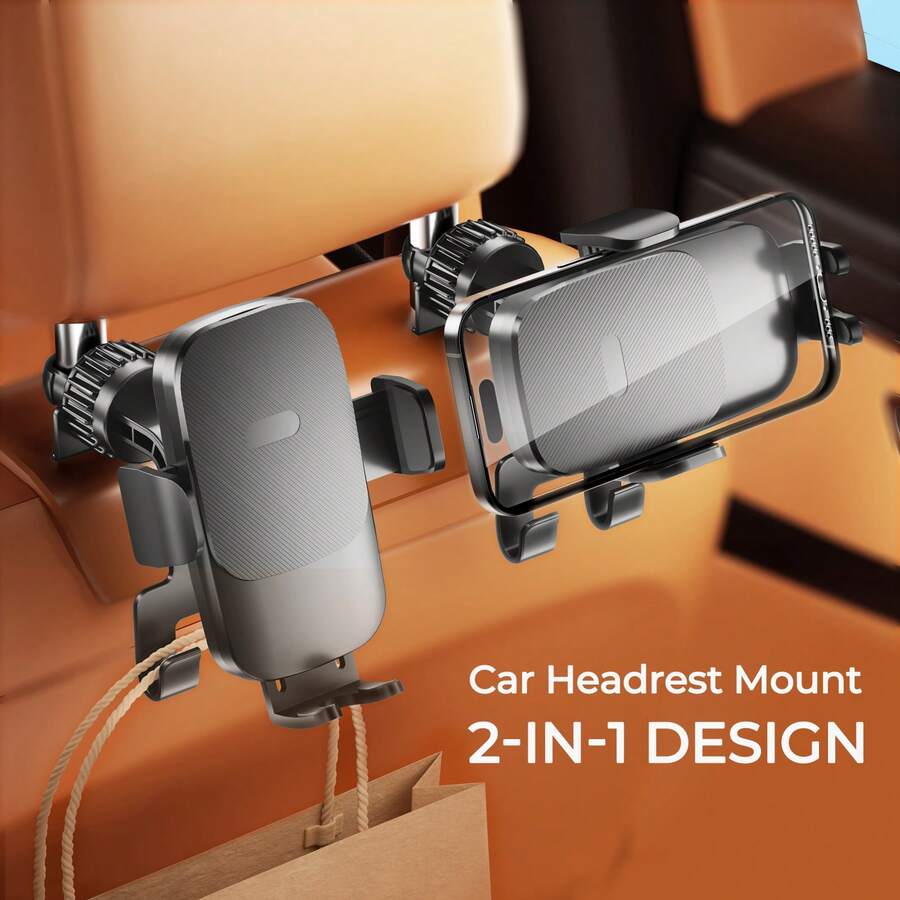 REMAX Universal Car Headrest Mount Holder With Dual Hooks, Fits 4-7.2 Inch Phones, 360° Rotation Adjustable Angle, Screw Lock Stable, Easy Installation, Car Storage, Car Accessories, Car Necessities - Phone Holder - View 1