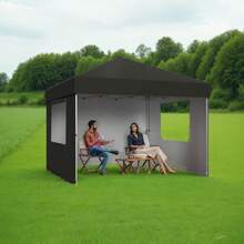 10x10 Pop Up Canopy with 4 Removable Sidewalls, Beach Tent - UV Protection, Outdoor Gazebo with 1-Button Push,  Outdoor Sun Shade Events, Parties, Camping - Negro - Ver 7