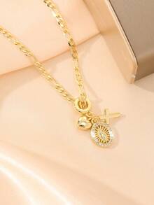 Women's Vintage Religious Style Multi-Pendant Necklace, Combining Cross, Sacred Heart And Zirconia-Inlaid Virgin Mary Pattern. Exquisite Soft Layered Design, Elegant To Wear. Symbolizing Faith, Protection, Love And Peace. Suitable For Daily Commute, Church And Dating, Versatile For Vintage Outfits. Ideal Gift For Mother's Day, Birthday And Religious Occasions, Filled With Blessings And Ritual. - Yellow Gold - View 4