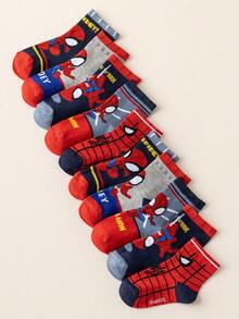 Marvel 1/5/10双装漫威袜子，蜘蛛侠超级英雄男童袜，韩版卡通中筒袜女童袜，秋冬儿童蜘蛛侠及超级英雄人物袜子 - 彩色 - 查看 11