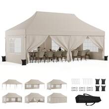 DEVOKO Pop-Up Folding Pavilion, 3 X 3 M, Waterproof, Windproof Sunshade Pavilion For The Garden With Removable Side Panels For UV Protection - Beige - View 8