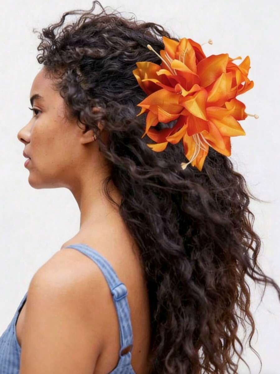 1个波西米亚风百合花发爪夹，花朵发爪情人节发夹发夹发卡发夹发饰，沙滩配饰秋冬发饰，适合女士度假装扮，夏季波西米亚风高级简约气质温柔甜美优雅百搭奢华Y2K时尚韩版精致个性创意休闲春夏秋冬防滑固定半扎发爪夹，适合日常通勤，适合浓密细软长短发，假日旅行适用 - 彩色 - 查看 1