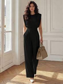 Bộ jumpsuit dáng rộng, thanh lịch, thoải mái, phù hợp cho công sở và đi làm hàng ngày, theo phong cách Pháp tối giản, màu đen dành cho nữ. - màu đen - Xem 2