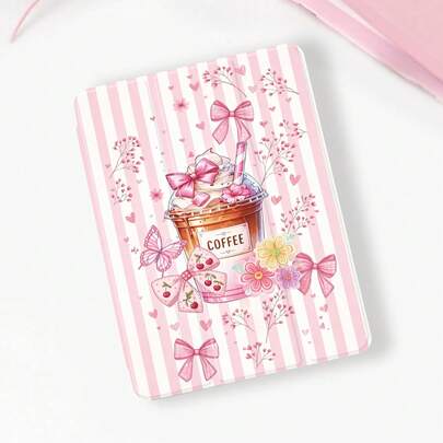 1个粉色蝴蝶结咖啡条纹图案简约时尚扁平保护壳，兼容苹果10.2英寸/11英寸（2020/2021款）、(A16) 11英寸第11代（2025款）、第9/10代、Air 4代（10.9英寸）、Galaxy Tab S6 Lite 10.4英寸等机型，防摔，带笔槽，支持睡眠/唤醒功能，浪漫情人节礼物