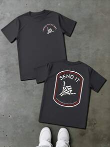 Men's Pure Cotton T-Shirt,Mens Clothes,Graphic Tee,Featuring A Skull Hand Patch Design, This Tactical Military-Inspired Streetwear Is Perfect For Outdoor Adventures And Urban Lifestyles, Offering  Casual Wear Suitable For Active Men.Summer Outfits,Streetwear - 灰色 - 查看 1