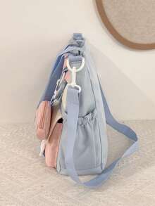Fashion Color Block Tote Bag, Large Capacity Shoulder Crossbody Bag, Zipper Closure, Versatile For Shopping, Fits Phone, Wallet, Suitable For Stylish Middle-Aged & Young Women - Baby Blue - View 5