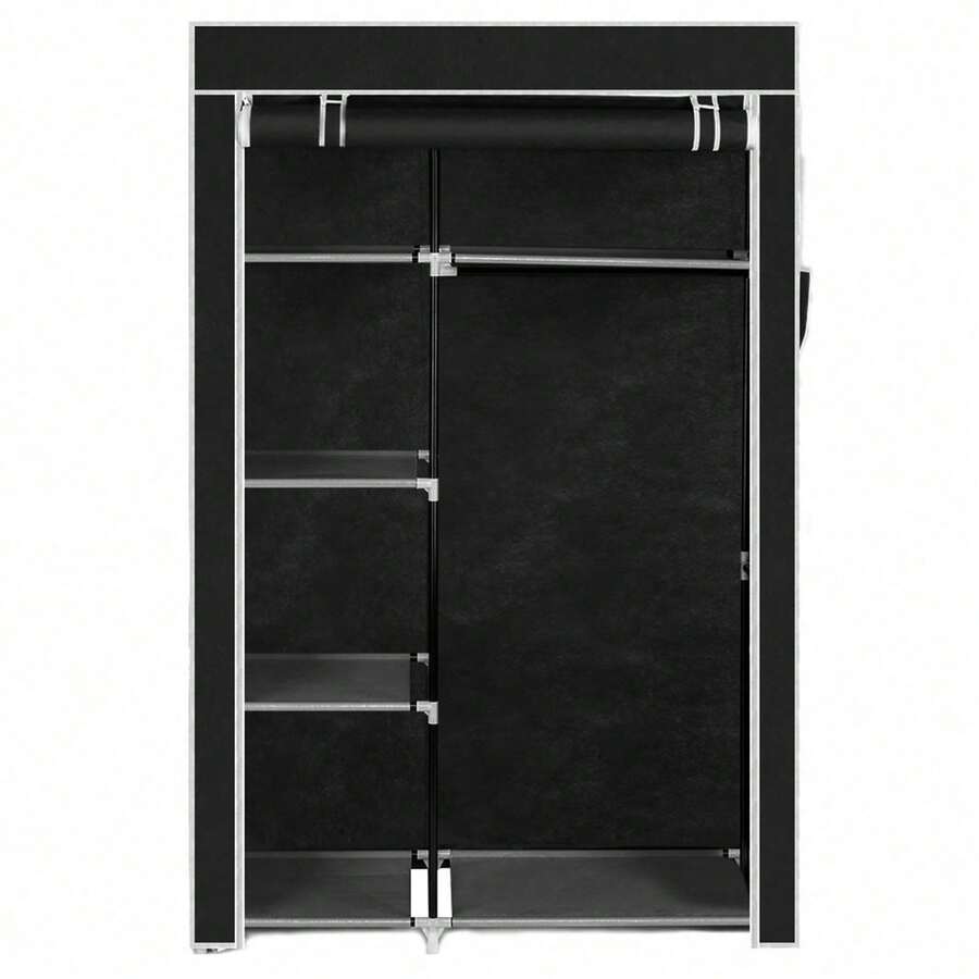 64" Portable Closet Storage Organizer Wardrobe Clothes Rack With Shelves Black - Black - View 1