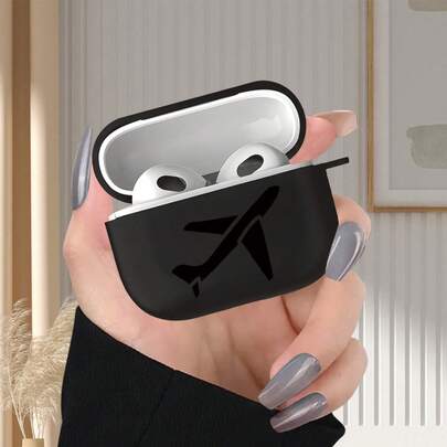 1 chiếc ốp tai nghe in hình máy bay 2D, thời trang, đa năng, cá tính, phong cách bí ẩn sáng tạo, thích hợp làm quà tặng cho bạn gái, bạn thân, vợ, người yêu, dì, sếp, chị gái, bạn cùng lớp, giáo viên, sinh nhật, ngày lễ - Màu đen mờ, mềm mại, bảo vệ toàn diện, chống bụi và chống nước cho 2/3/4/PRO/PRO2/PRO3