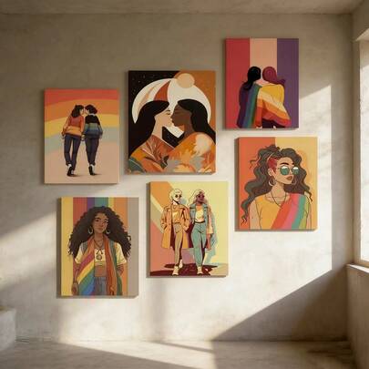 1/6pcs Frame Lgbtq+Proud Canvas Art Wall Room Poster Set, Framed+Frameless Room Decoration Supplies Lesbian Love Rainbow Canvas Prints, Modern Decorative Paintings For Bedrooms, Dormitories, And Living Rooms, Home Wall Decoration, Bathroom Decoration, Kitchen Decoration, Living Room Decoration, Bedroom Decoration, Office Decoration, University Dormitory Decoration