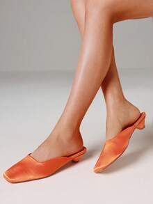 Sandalias de tacón bajo con punta cerrada de satén para mujer, cómodas, sin cordones, para boda, fiesta, graduación, elegantes, informales, de verano - Naranja - Ver 5