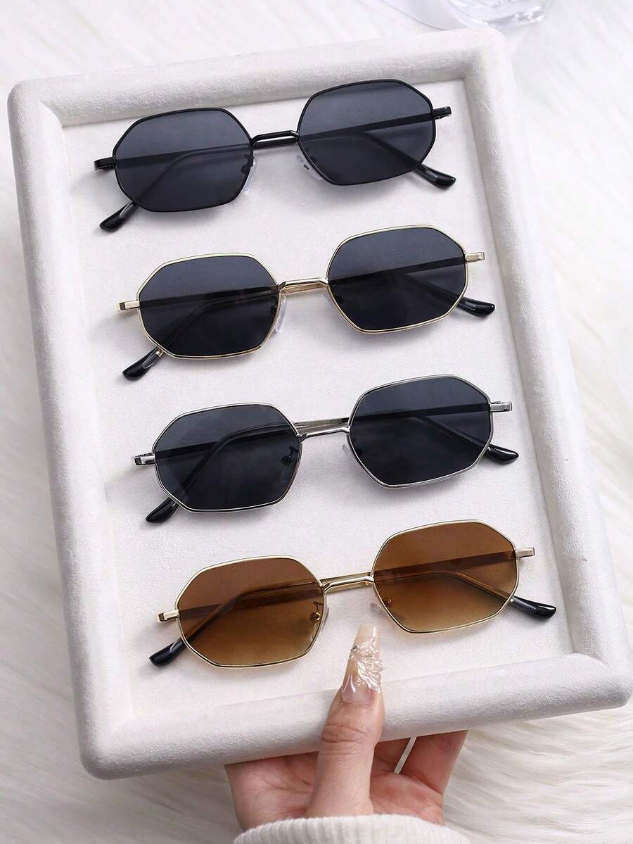 4pcs Copper Geometric Full-Rim Classic Modern Minimalist Glasses Style For Women, Suitable For Daily Life, Outdoor Travel, Shopping, Outings, Dating, Fashion Accessory, Fits All Face Shapes