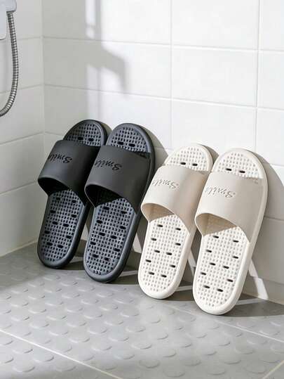 Hollow Breathable Bathroom Slippers, PVC Non-Slip Soft Bottom Home Sandals, Unisex Quick-Drying Shower One-Strap Slides