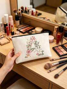 Cosmetic Bag With A-Z Letter Floral Pattern, Portable Makeup Bag, Zipper Multifunctional Storage Bag, Portable Storage Bag, Toiletry Bag, Lightweight, Suitable For Young Men And Women, Jewelry Accessories, Perfect For Back To School, Birthday, Holiday, Teacher's Day Gifts, Creative Teacher Gift Toiletry Bag, Skincare Bag, Toiletry Bag, Women's Travel Essential, Large Capacity Women's Travel Bag - View 8