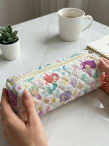 1pc Mermaid Sunflower Wild Floralncil Case, Zipper Large Capacity Stationery Storage Pouch For Female Students School Daily Study - Multicolor - View 2