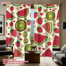 2 tấm rèm cửa màu trắng ngà họa tiết trái cây và trái tim, chất liệu polyester, kiểu dáng tươi sáng dễ thương, thích hợp trang trí phòng khách, phòng trẻ em vào mùa hè. - Nhiều màu - Xem 10