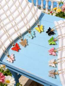 10pcs Assorted Color Butterfly Alloy Necklace Set For Women - Multicolor - View 2