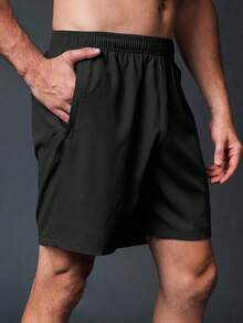 2PCS Men's Solid Athletic Shorts - Lightweight Elastic Waist Casual Gym Shorts With Pockets For Running & Training - Black - View 6
