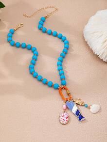 1 Dây chuyền hạt cườm phong cách Boho với mặt dây chuyền hình cua, cá và rùa, trang sức mùa hè phong cách Bohemian dành cho nữ, khóa cài bằng thép không gỉ và mặt dây chuyền có thể thay đổi. - Nhiều màu - Xem 4