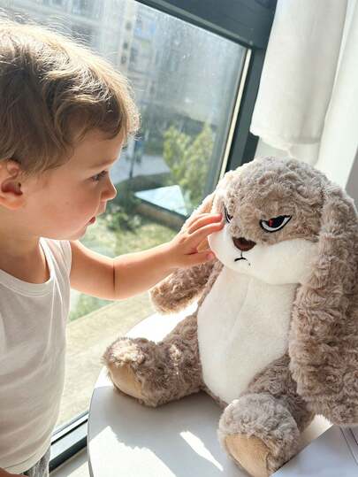 1pc 25cm/9.84in Angry Rabbit Plush Doll With Grumpy Expression, Soft Stuffed Animal Doll To Relieve Stress, Fun Gift For Friends And Family, Bedroom Decor, Easter Present