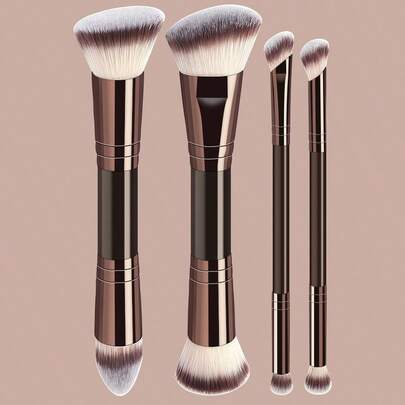 YZIMENG 4支装专业双头化妆刷套装 - 包括斜角锥形粉底刷、轮廓刷、腮红刷、散粉刷、眼影刷、遮瑕刷、高光刷和晕染刷。刷毛柔软，便于携带，是送给女性和女孩的绝佳礼物。