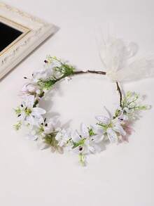 1件新娘花冠，手工花卉头饰，婚纱配饰，新娘写真装饰，优雅时尚，花冠，头饰 - 58928白色 - 查看 5