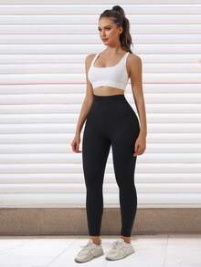 1件装无缝瑜伽紧身裤，轻盈高腰收腹七分裤，适合春、夏、秋、冬四季穿着。 - 黑色 - 查看 5