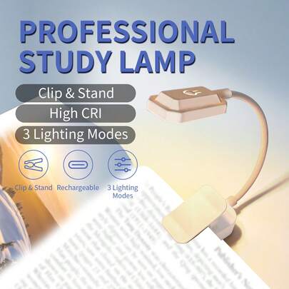 ضوء قراءة محمول بتقنية LED، مصباح خفيف الوزن قابل للتثبيت على الكتب والأجهزة اللوحية والهواتف للاستخدام في السفر والمنزل والمكتب - يعمل بالبطاريات (البطاريات غير مشمولة)