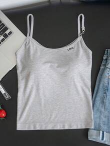 Áo hai dây kiểu Hàn Quốc màu xám với dây xích kim loại dành cho nữ, áo crop top ôm sát, thích hợp mặc lót hoặc khoác ngoài, in chữ "LOVE" tối giản, áo thun cơ bản đa năng, ngọt ngào và cá tính, phù hợp cho đi làm và hẹn hò, chất liệu co giãn, thân thiện với da, thích hợp mặc mùa hè. - Màu Xám nhạt - Xem 9