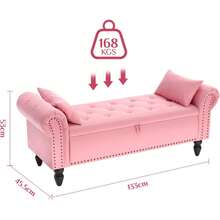 Ottoman Storage Bench,Sofa Bench,Foot Rest Stool,Velvet End Of Bed Bench,Storage Box With Lid, Entryway Bench,168 KG Load Capacity - 粉色 - 查看 5
