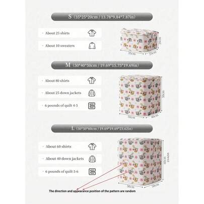1 Túi đựng đồ gấp gọn in hình hoạt hình, lý tưởng để cất quần áo, áo len, chăn, ga trải giường, đồ chơi, gối và khăn tắm - giải pháp tiết kiệm không gian cho tủ quần áo, phòng ngủ, phòng ký túc xá và các phòng khác.