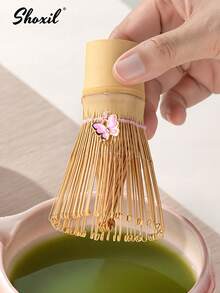 shoxil 1 pieza Batidor de matcha japonés hecho a mano, diseño de bambú con mariposa y flor de cerezo, adecuado para mezclar matcha, fácil de limpiar, regalo ideal para amantes del matcha - Batidor de té - Ver 5