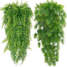 Doraeyun 1/4件裝混色人造吊掛植物，耐陽光、耐雨水、耐褪色、免維護，自然下垂葉片，適用於陽台、花園、牆面裝飾與節日裝飾，四季通用 - 薄荷綠 - 查看 10