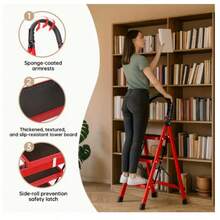 1 Heavy-Duty 3/4/5-Step Portable Folding Ladder, 500 Lbs Weight Capacity, Durable Plastic Folding Ladder With Non-Slip Steps, Lightweight And Portable, Suitable For Both Household And Industrial Use - màu đỏ - Xem 11