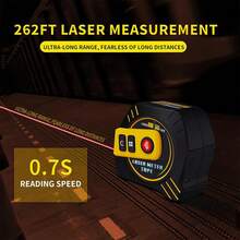 2-In-1 Laser Distance Meter - 16ft Tape Measure, 131FT/262FT Laser Distance, USB Charging, LCD Display Pythagoras, Area, Volume, Ft/Ft+In/In/M Unit Switch Digital Rangefinder, Suitable For Home Decoration And Building Surveying - Red Light - View 8