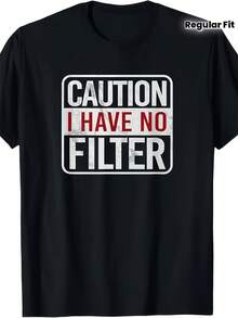 Camiseta Divertida y Sarcástica para Hombre con la Frase "Cuidado, no tengo filtro" - Estampado de Texto en Rojo y Blanco, Cuello Redondo Ligeramente Elástico para Verano, Gimnasio y Uso Casual - Camiseta Negra de Corte Regular Lavable a Máquina con Etiqueta de Advertencia - Blanco - Ver 7