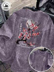 大尺碼女款水洗棉短袖T恤，圖案設計，雙面印花，復古版型，Y2K街頭風休閒夏季款 - 中紫色 - 查看 1