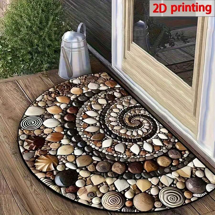 1 pieza Felpudo en forma de medio círculo con piedras en espiral, felpudo, alfombra pequeña, felpudo de bienvenida, alfombra, felpudo de piso, felpudo para exteriores, alfombra de cocina, decoración del hogar, felpudo para la puerta principal, alfombra pequeña de área, felpudo para exteriores, decoración del hogar, alfombra de área, alfombra de jardín, alfombra lavable - Multicolor - Ver 1