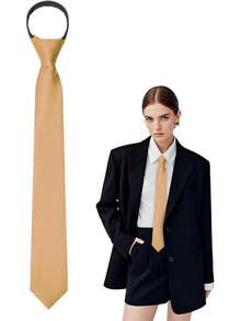 Women's Black Tie, Pre-Tied Women's Tie, Adjustable Women's Zipper Tie, Suitable For Office, School, And Parties. - 香檳色 - 查看 1