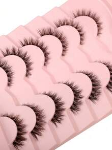 7 Pairs 5-12mm Natural Criss-Cross Transparent Stem False Eyelashes, Suitable For Parties, Festivals, Etc. - Black - View 8