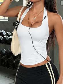 Áo tank top thể thao không tay màu trắng sáng dành cho nữ, có đệm ngực, ôm sát, gợi cảm, chất liệu dệt kim co giãn, thích hợp cho các hoạt động thể thao ngoài trời, chạy bộ, tập thể dục, yoga, pilates, tennis và mặc hàng ngày. - trắng - Xem 3