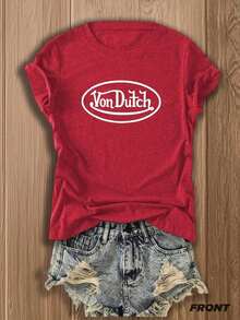Double-Side 1pcs Women's Red Von Ditch Dragon Floral Design Red And Green Print Fabric Soft & Skin-Friendly Unisex Style Gifts For Spring Festival, Valentine's Day, St. Patrick's Day & World Cup-Van Dutch Dragon Print Women T Shirt Classic Americana Style Graphic High Quality - 紅色 - 查看 2
