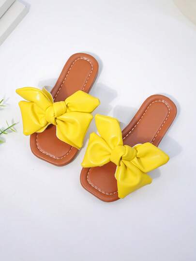 Dép trẻ em, dép công chúa đế bằng mùa hè cho bé gái, kiểu nơ phối màu, cỡ trung bình và lớn, chống trơn trượt.