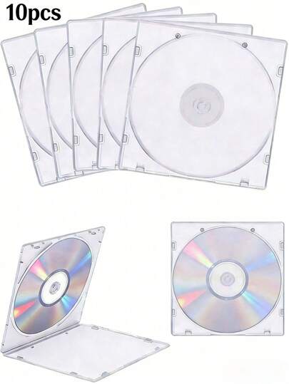 Bộ 10 hộp đựng CD/DVD mỏng trong suốt, hộp bảo vệ đĩa vuông tối giản chống trầy xước, chống ẩm, chống bụi, chống sốc, hộp đựng đĩa CD/DVD/VCD/Blu-Ray trong suốt, di động, dùng để bảo vệ đĩa tại nhà, văn phòng, xe hơi, phòng giải trí, buổi hòa nhạc, đám cưới, du lịch, bộ sưu tập âm thanh/video.