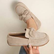 Women's 3 Colors Suede Bow Flat Loafers, Casual Comfort Slip On Single Shoes, Daily Wear Walking Moccasins - 卡其色 - 查看 2