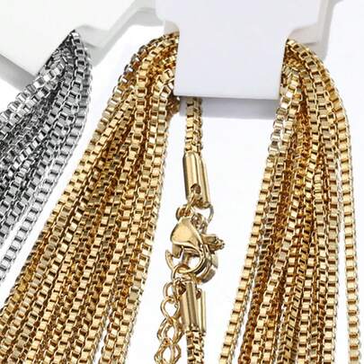 5pcs Stainless Steel Chain Necklace Lobster Clasp Adjustable Chains, Suitable For DIY Necklace Jewelry Making Accessories